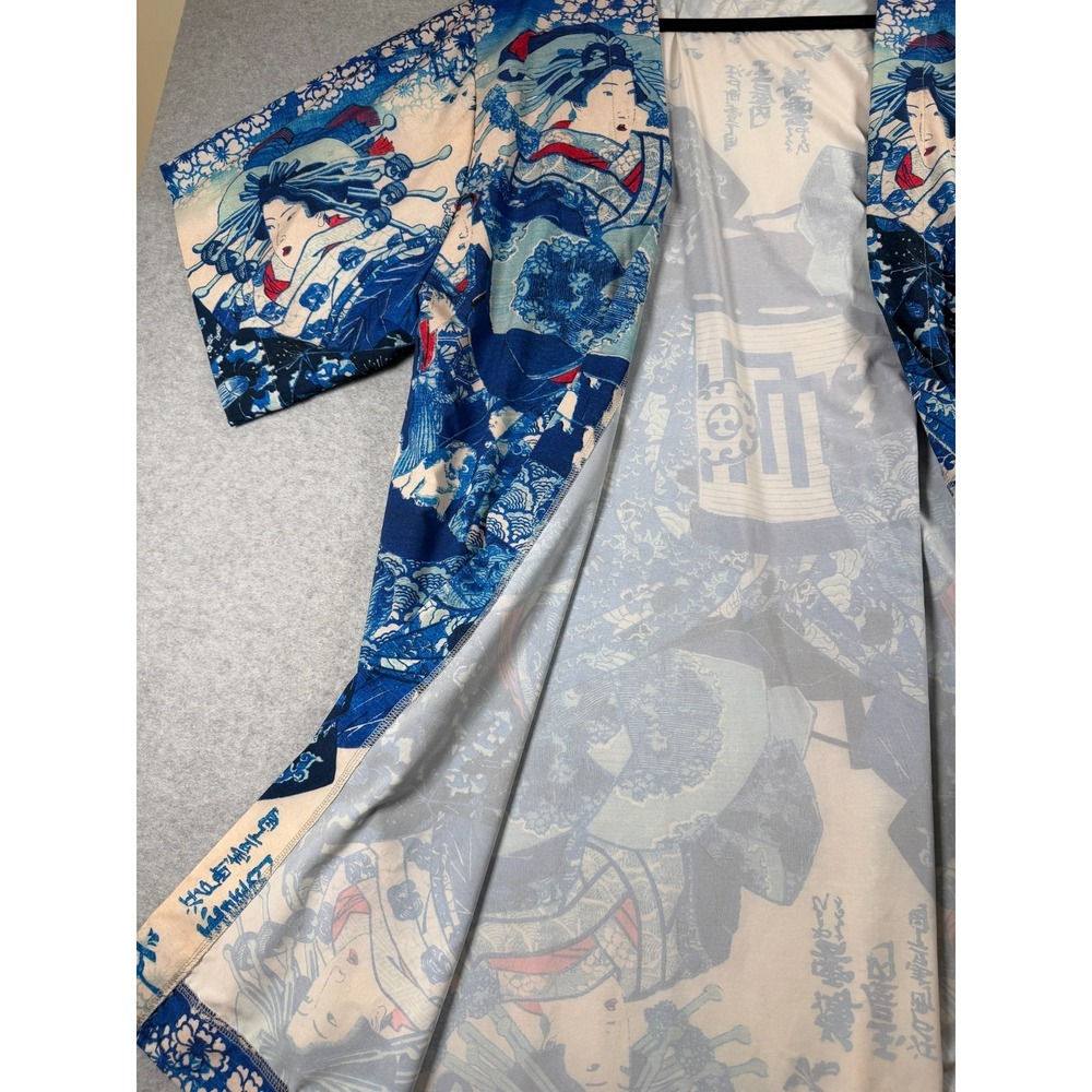 BlackMilk Asian "Woman in Blue" Graphic Print Kimono Robe Size Small SKU 285 - Picture 5 of 7